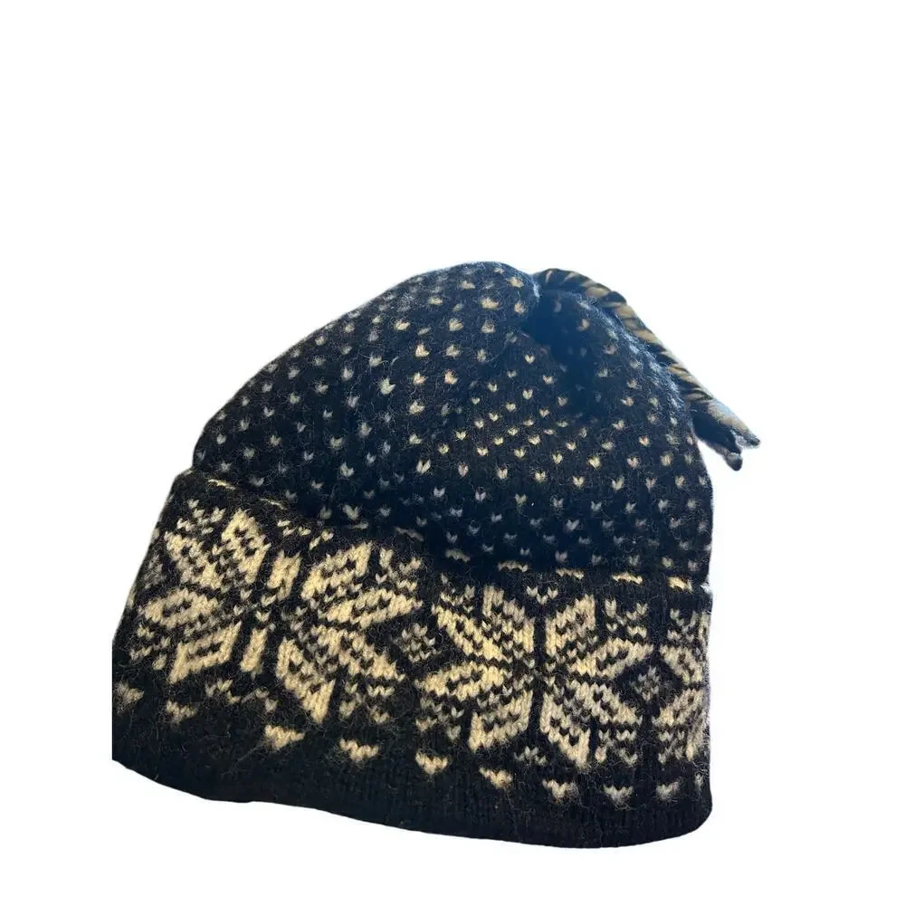 Stowe Woolens 100% Wool Snowflake Pattern Kids Hat Hand Crafted